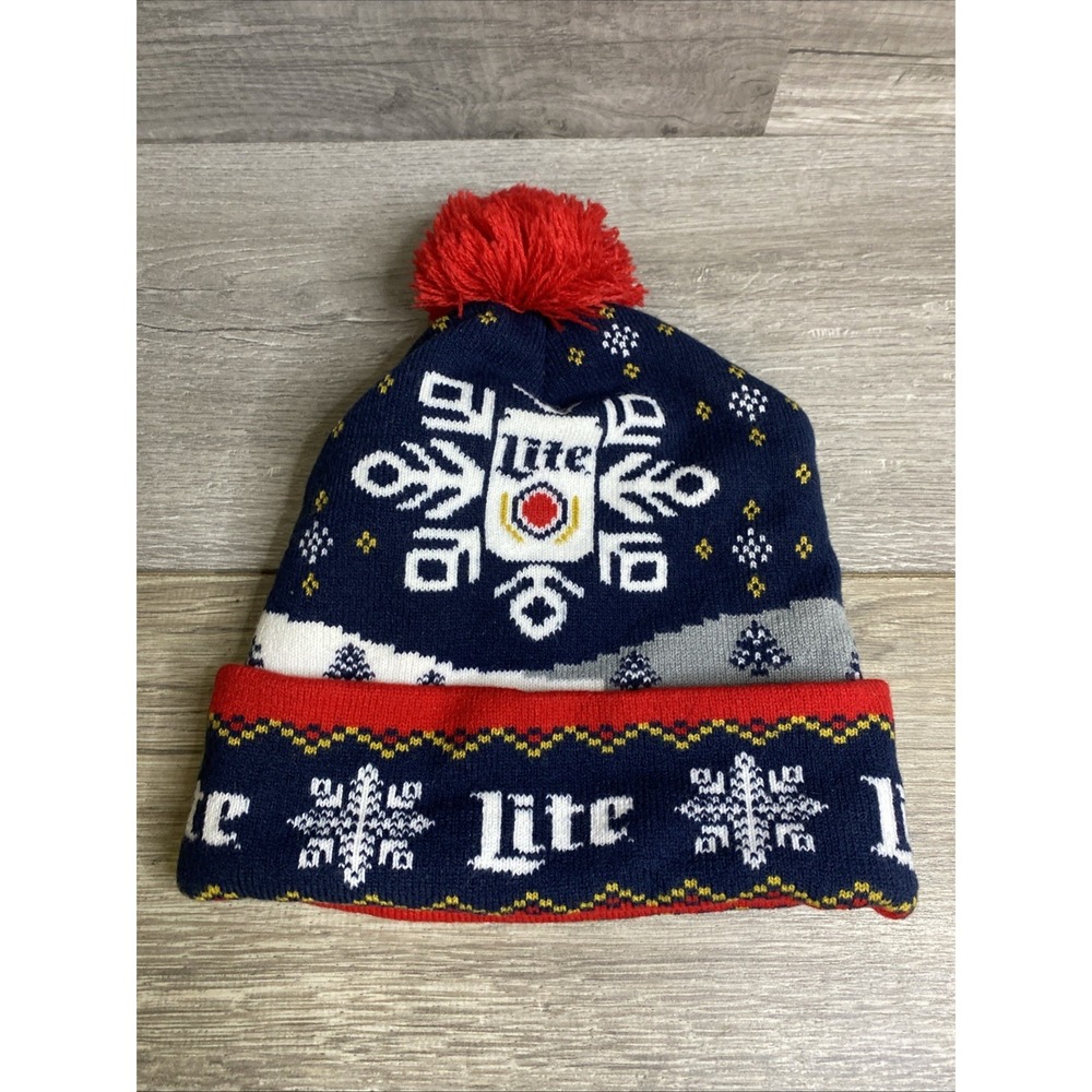 Miller Lite Ugly Sweater Winter Snowflake Stocking Hat‎ Beanie NOB